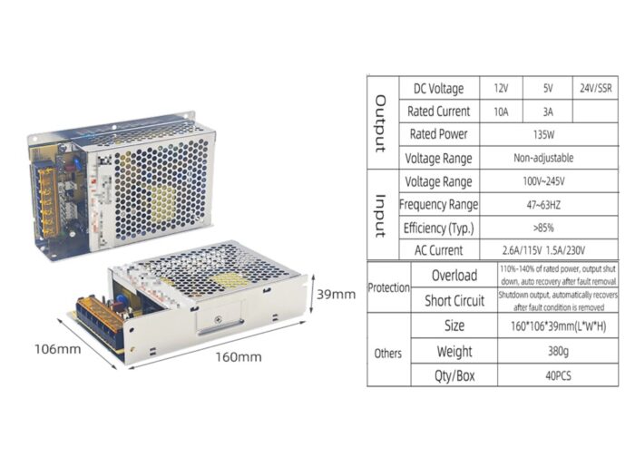 Fuente de Poder 135W 12V/5V SSR - Imagen 2
